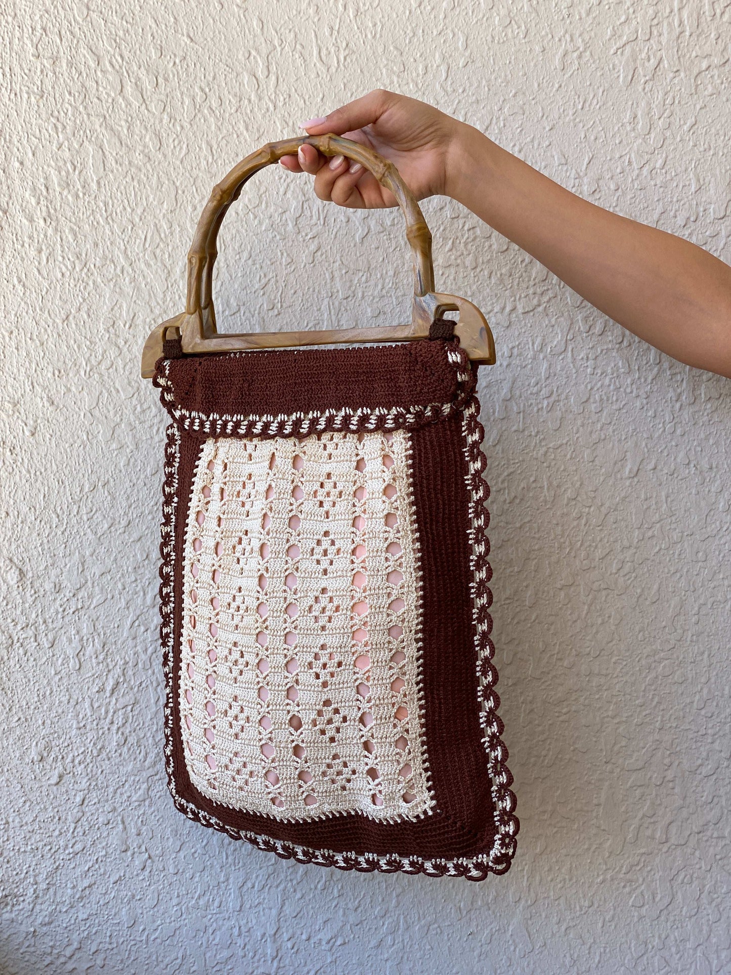 Vintage Crochet Wooden Handle Beach Handbag - Balagan Vintage Handbags 00s, bag, handbag, NEW IN, shoulder bag