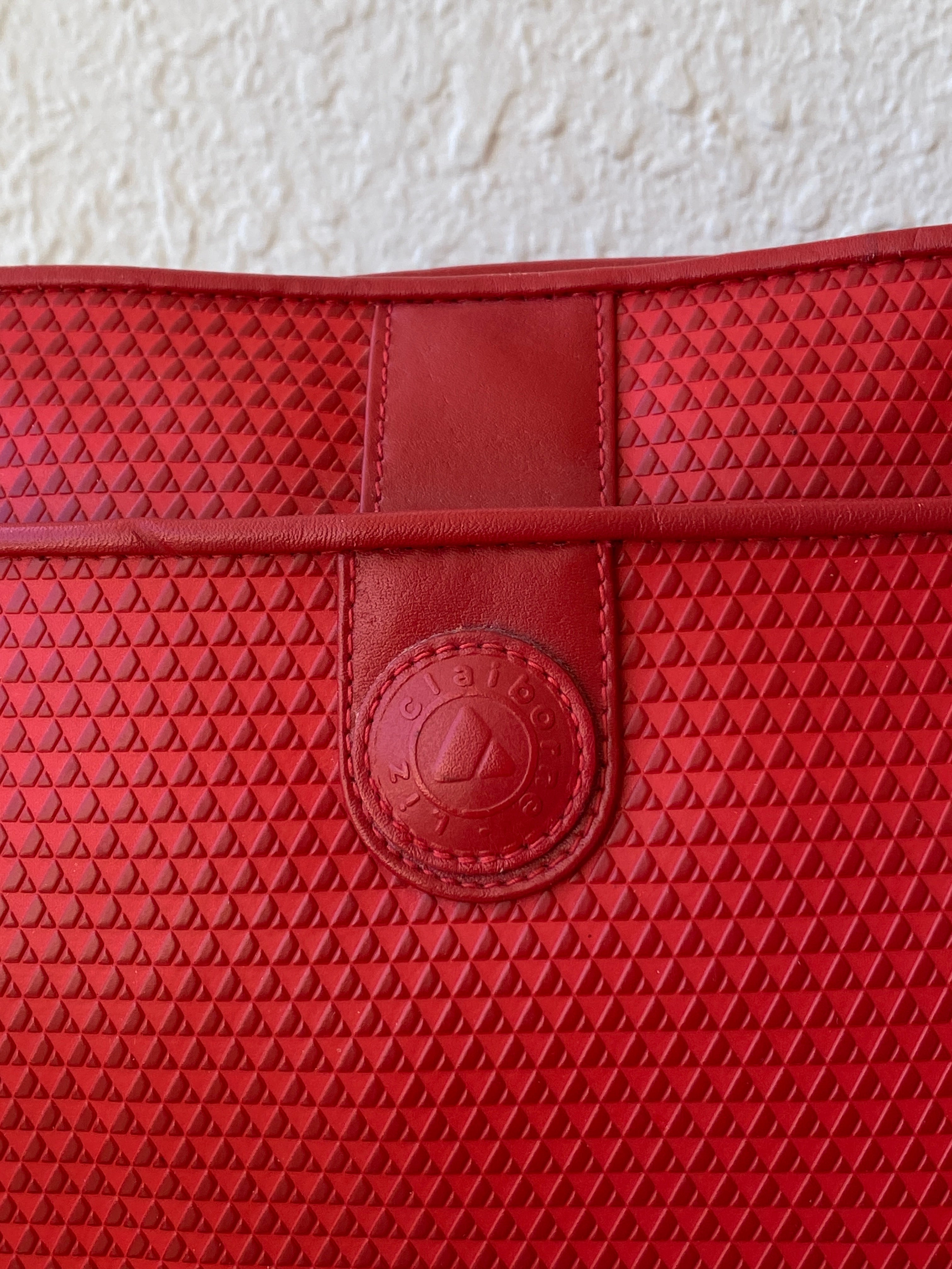 Vintage Liz Claiborne Monogram Red Crossbody Bag with Genuine Leather Trim