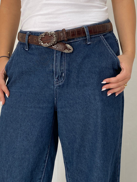 Vintage Brighton Brown Croc-Embossed Leather Western Y2K Classic Belt