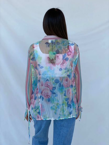 Vintage 90s SE STENAU Sheer Floral Shirt - Size XL - Balagan Vintage Full Sleeve Shirt 90s, floral, floral mesh, floral print, floral shirt, Juana, NEW IN