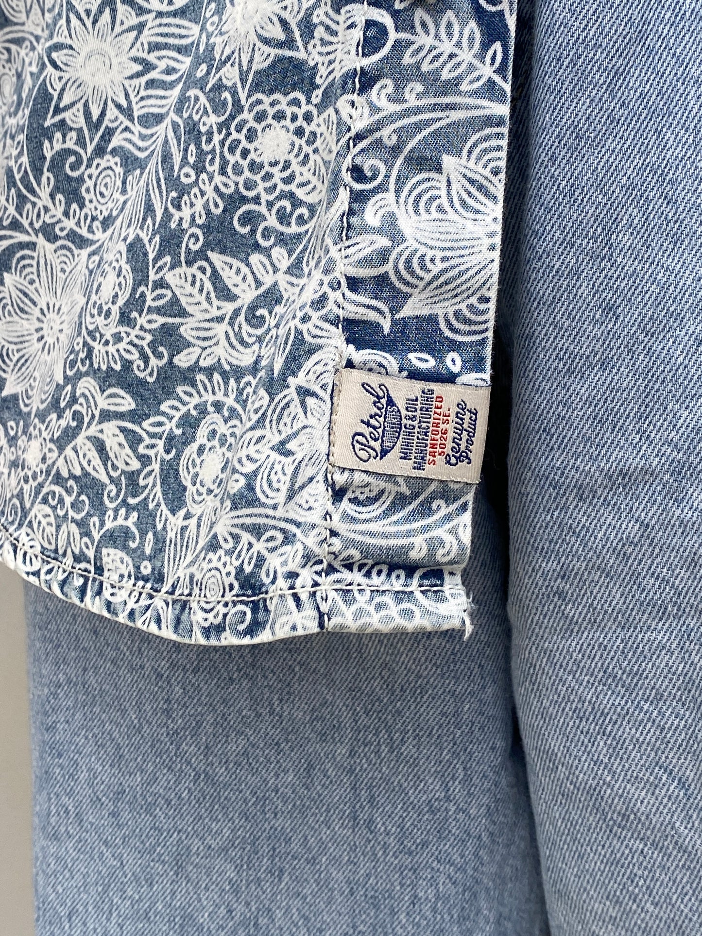 Vintage Petrol Industries Blue Floral Workwear Short Sleeve Men’s Shirt – 2XL