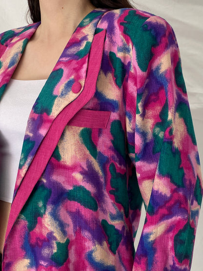 Vintage 90s Picadally London Vibrant Abstract Linen Blend Blazer – Free Size