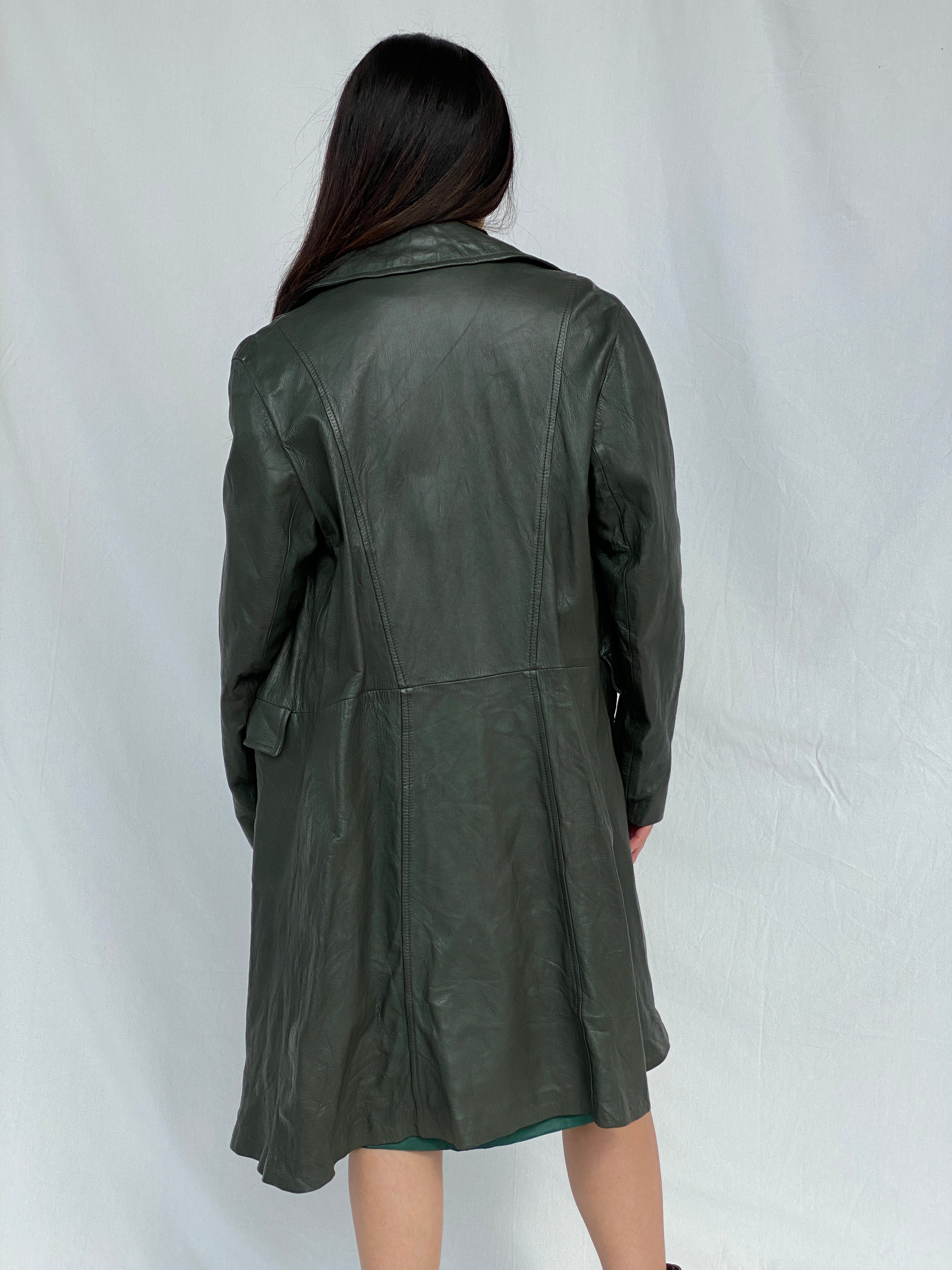 Vintage 90s Genuine Leather Olive Green Coat - L