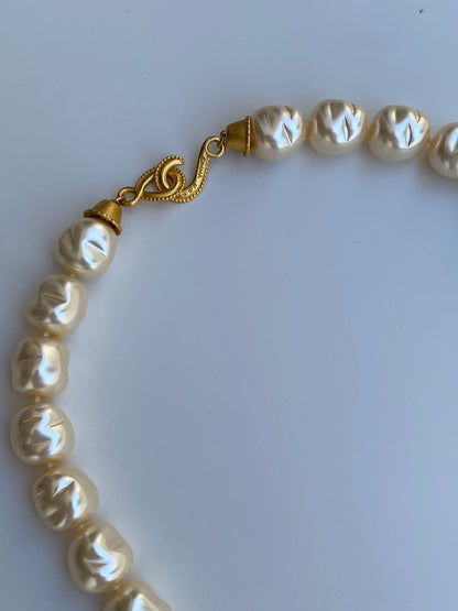 Vintage 1990s MMA USA Faux Baroque Pearl Necklace with Gold-Tone Clasp