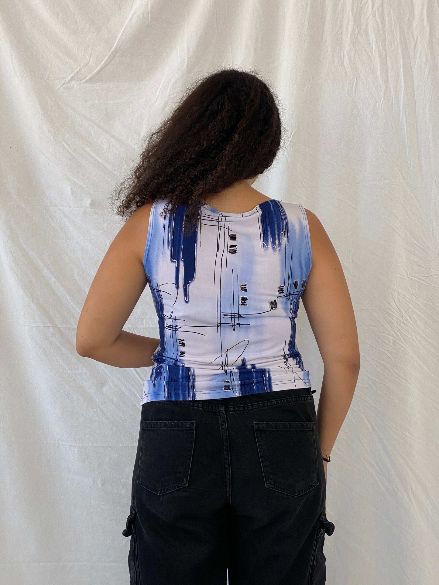 Vintage Boguar Abstract Top with Blue and Gold Accents Size M - Balagan Vintage Sleeveless Top 00s, 90s, Dina, NEW IN, sleeveless top