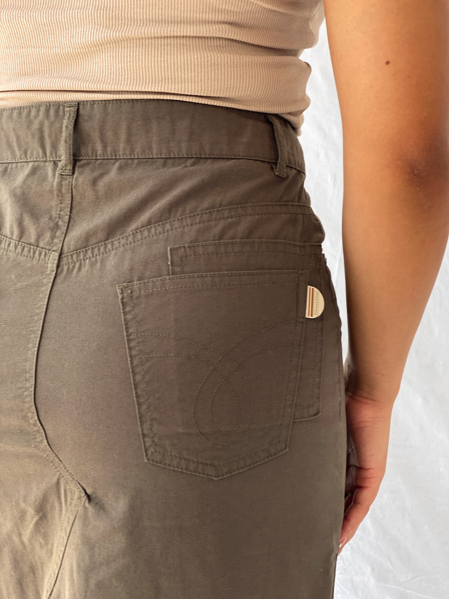 00s/Y2K Street One Olive Green A Line Denim Maxi Skirt - S