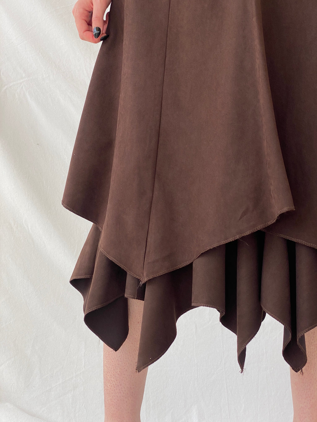 Vintage Ikram Brown Asymmetric Layered Midi Skirt - M