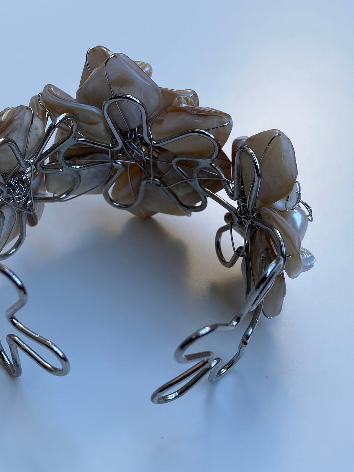 Vintage Mother of Pearl Cluster Cuff Handmade Artisan Shell Bracelet Vintage Mother of Pearl Cluster Cuff Handmade Artisan Shell Bracelet