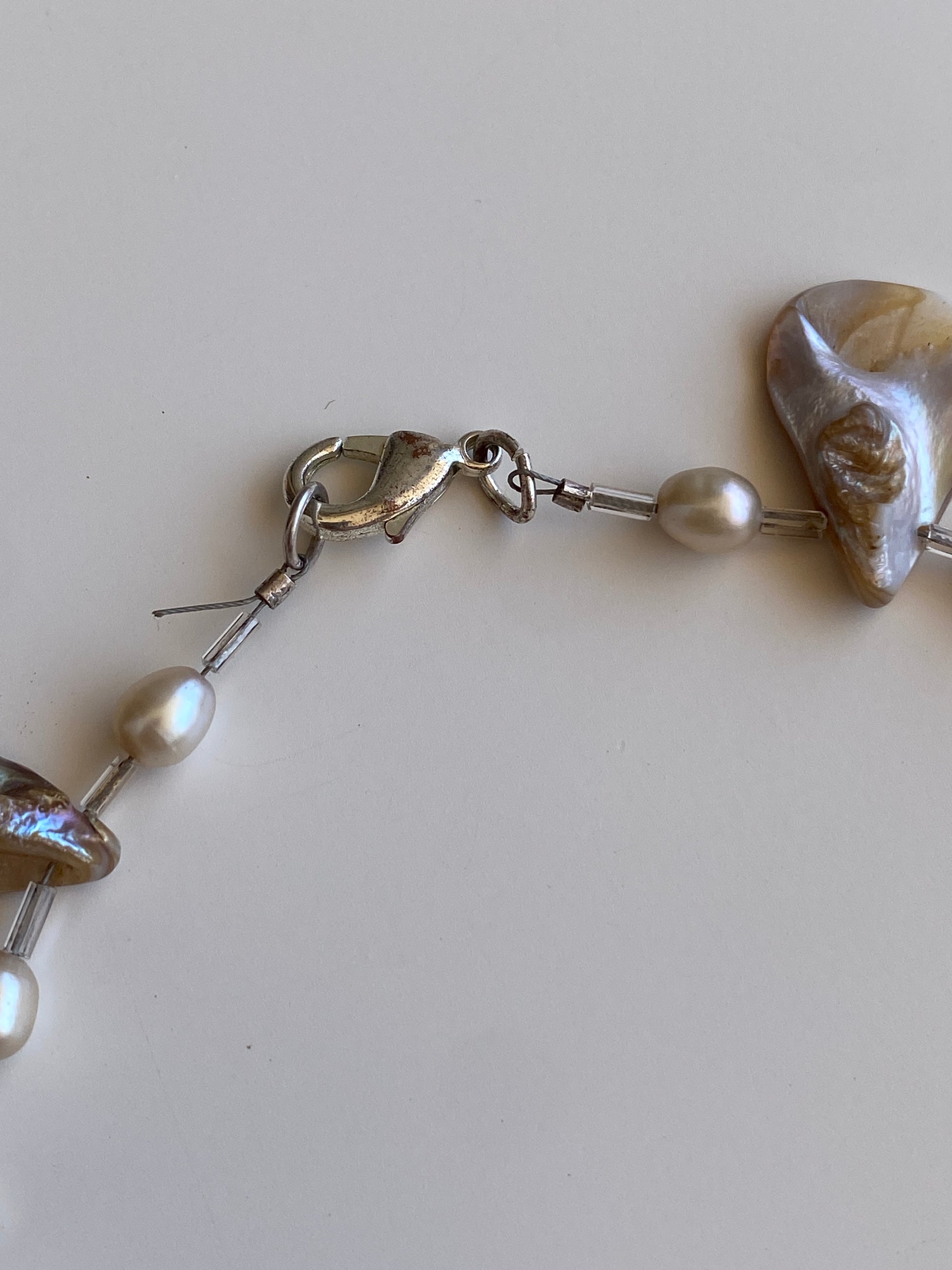 Vintage Mother of Pearl Shell & Faux Pearl Statement Choker Necklace Vintage Mother of Pearl Shell & Faux Pearl Statement Choker Necklace