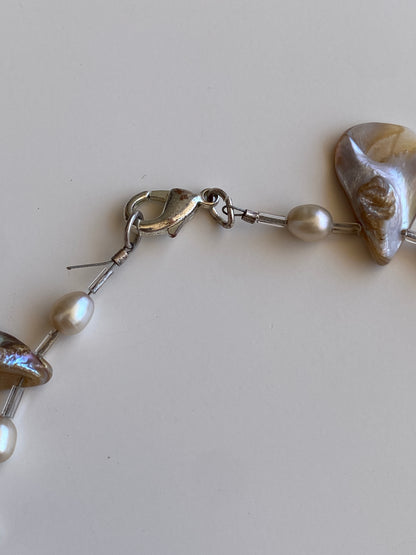 Vintage Mother of Pearl Shell & Faux Pearl Statement Choker Necklace