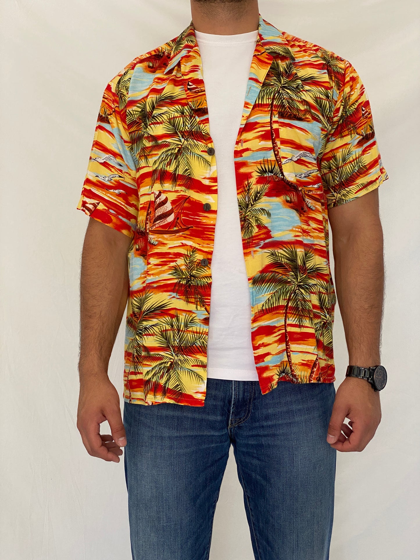 Vintage Ocean Current Originals Tropical Sunset Hawaiian Rayon Shirt - L