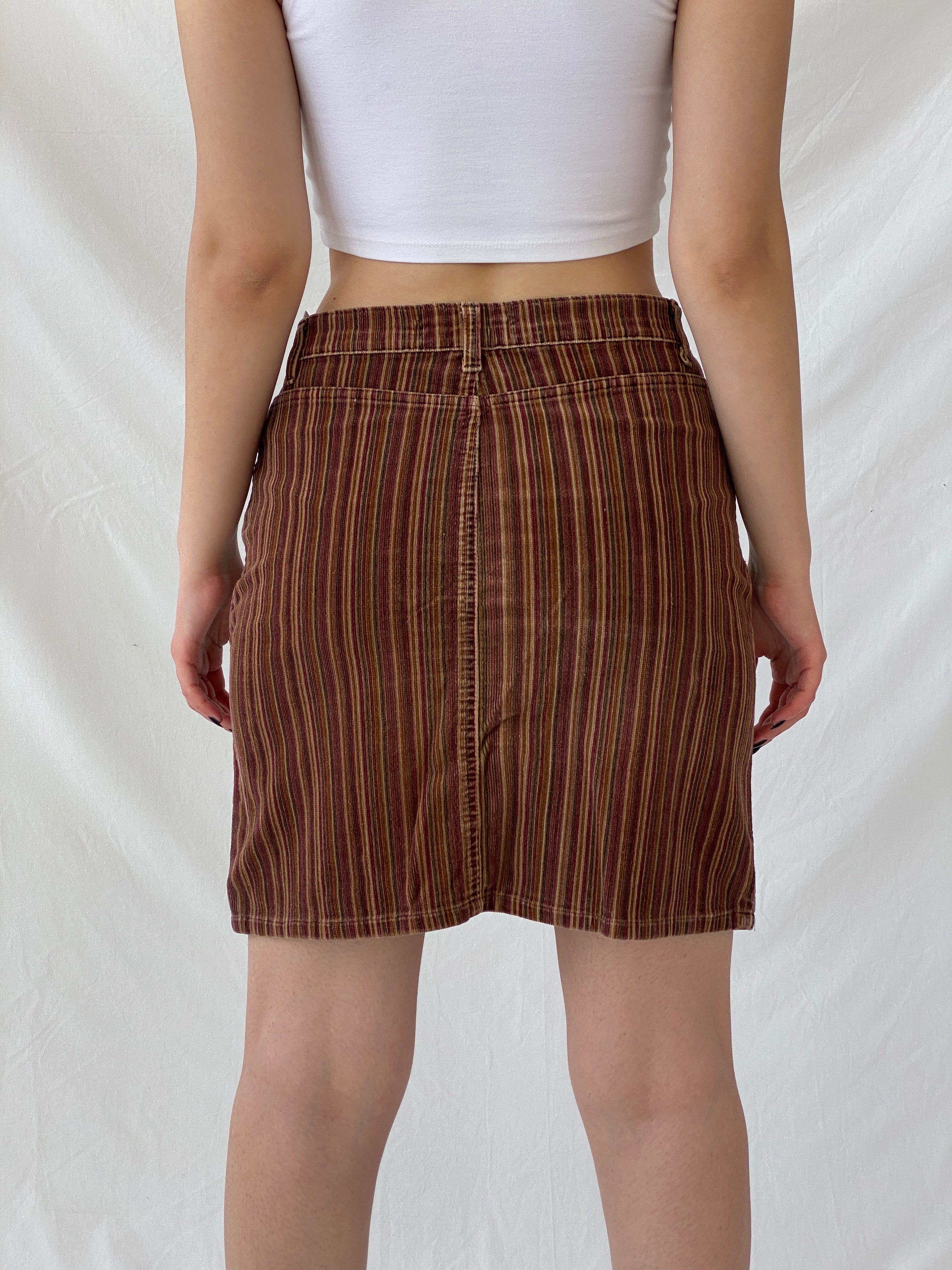 Y2K Kaliko Striped Corduroy Brown Short Skirt - M
