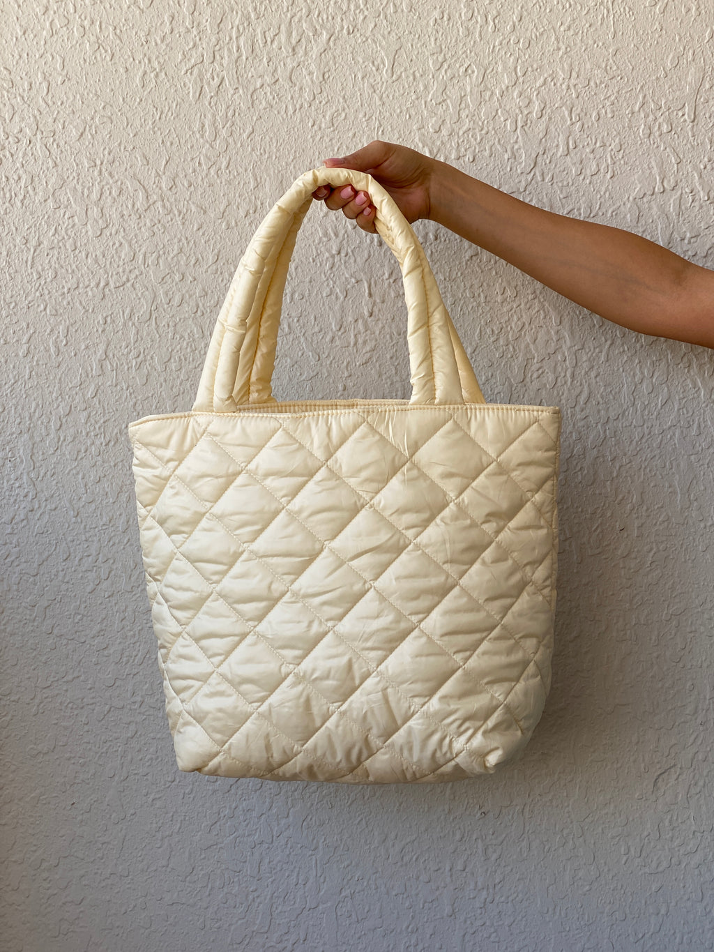 Donna Karan Cashmere Mist Cream Quilted Tote Shoulder Bag