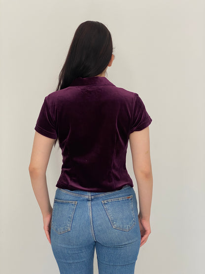 Vintage Y2K Judy Knapp Deep Purple Velvet Western Snap Shirt - M