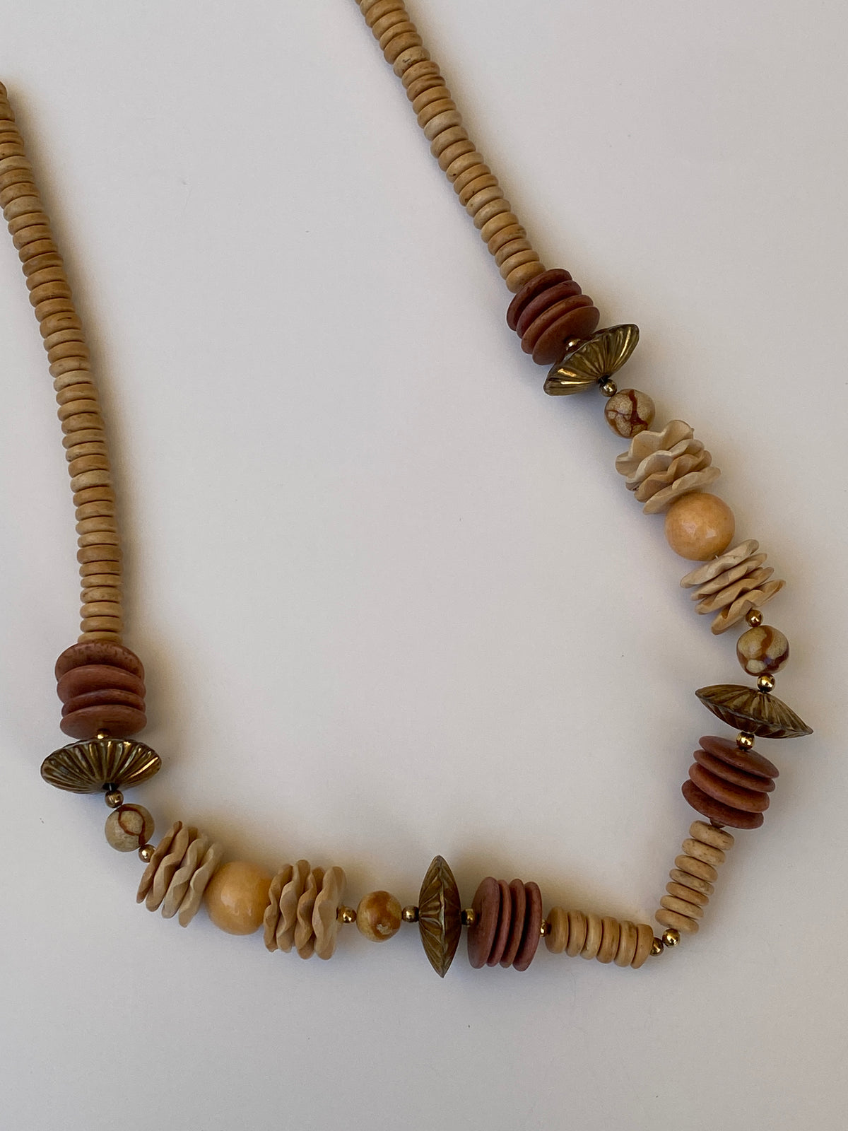 Vintage Earth Tone Beaded Statement Necklace Boho Wooden & Stone Inspired Collar Necklace Vintage Earth Tone Beaded Statement Necklace Boho Wooden & Stone Inspired Collar Necklace