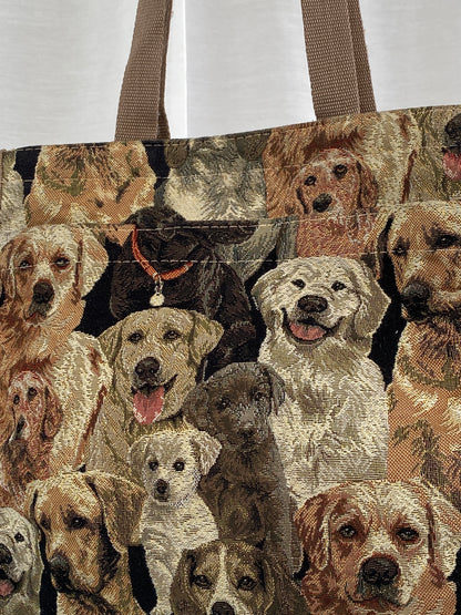 Vintage Tote Shoulder Bag Dogs Tapestry Print