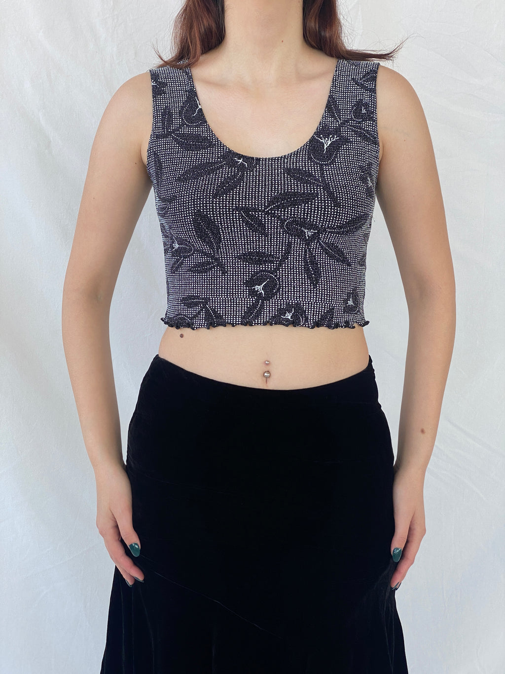 Y2K Shimmery Women’s Black Crop Tank Top - L