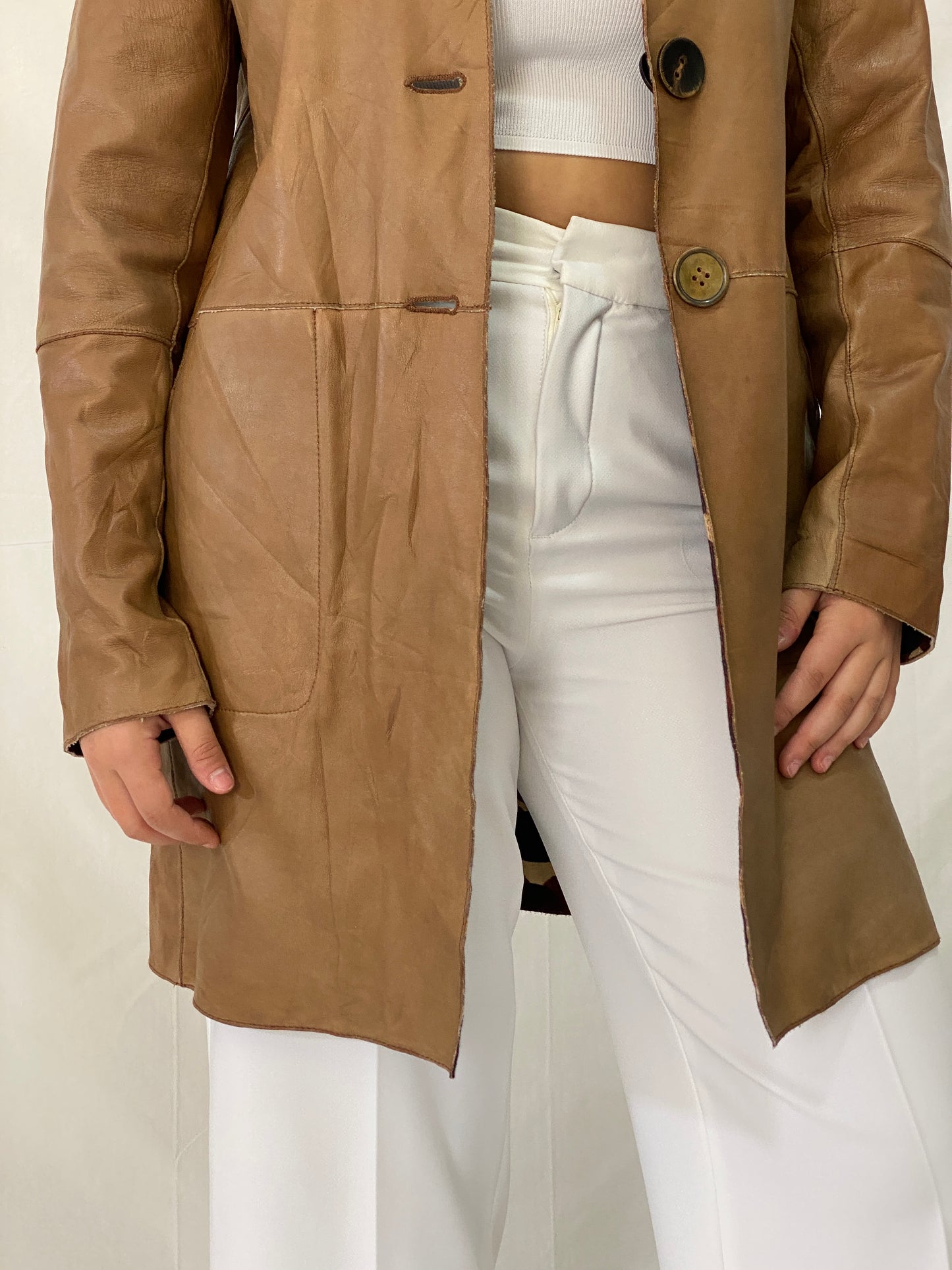 MALIPARMI Italy Reversible Coat Genuine Lambskin Leather & Cotton Designer Jacket - L