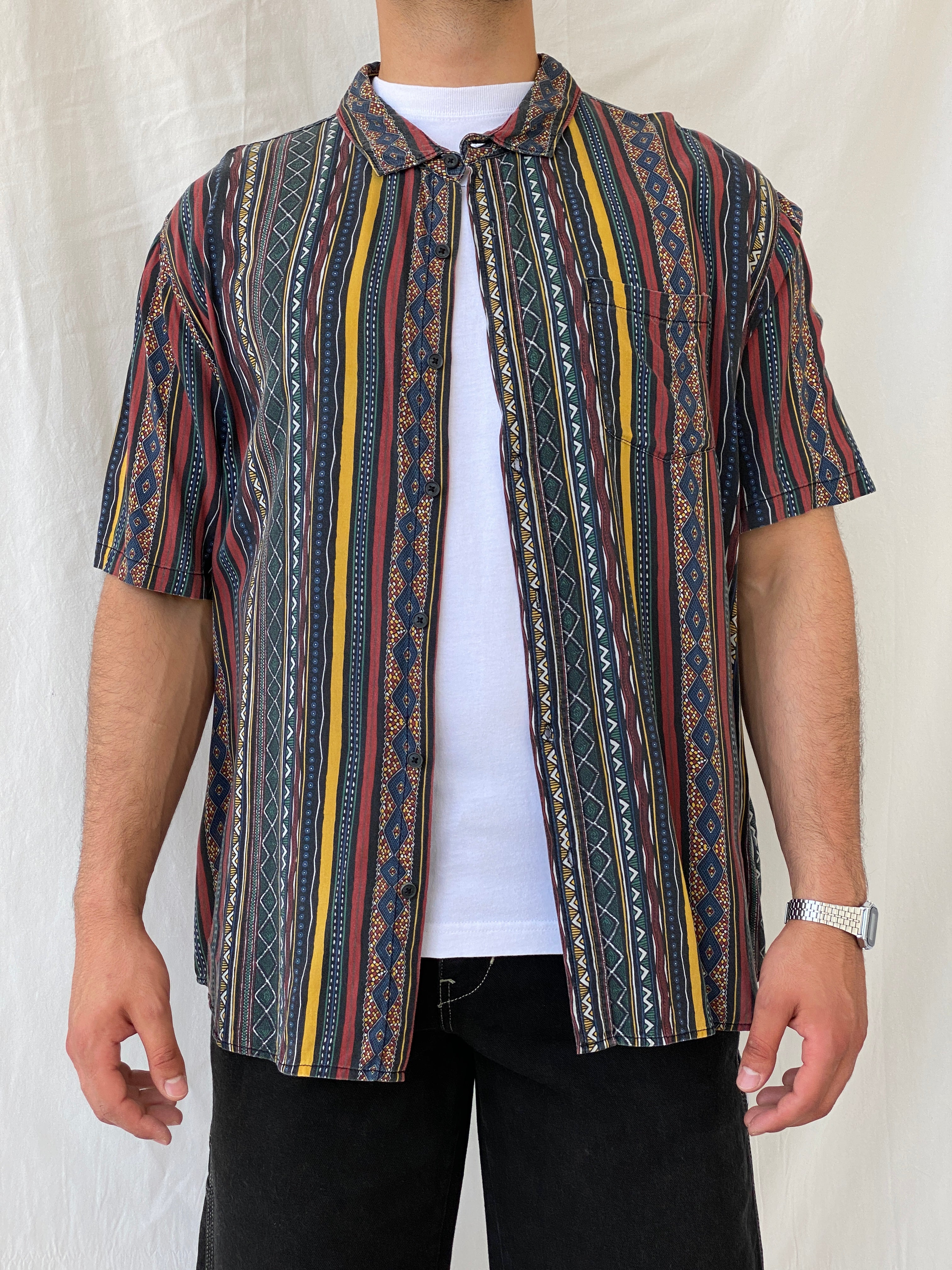 Vintage Remastered by Cotton On Men’s Striped Tribal Print Shirt - 2XL