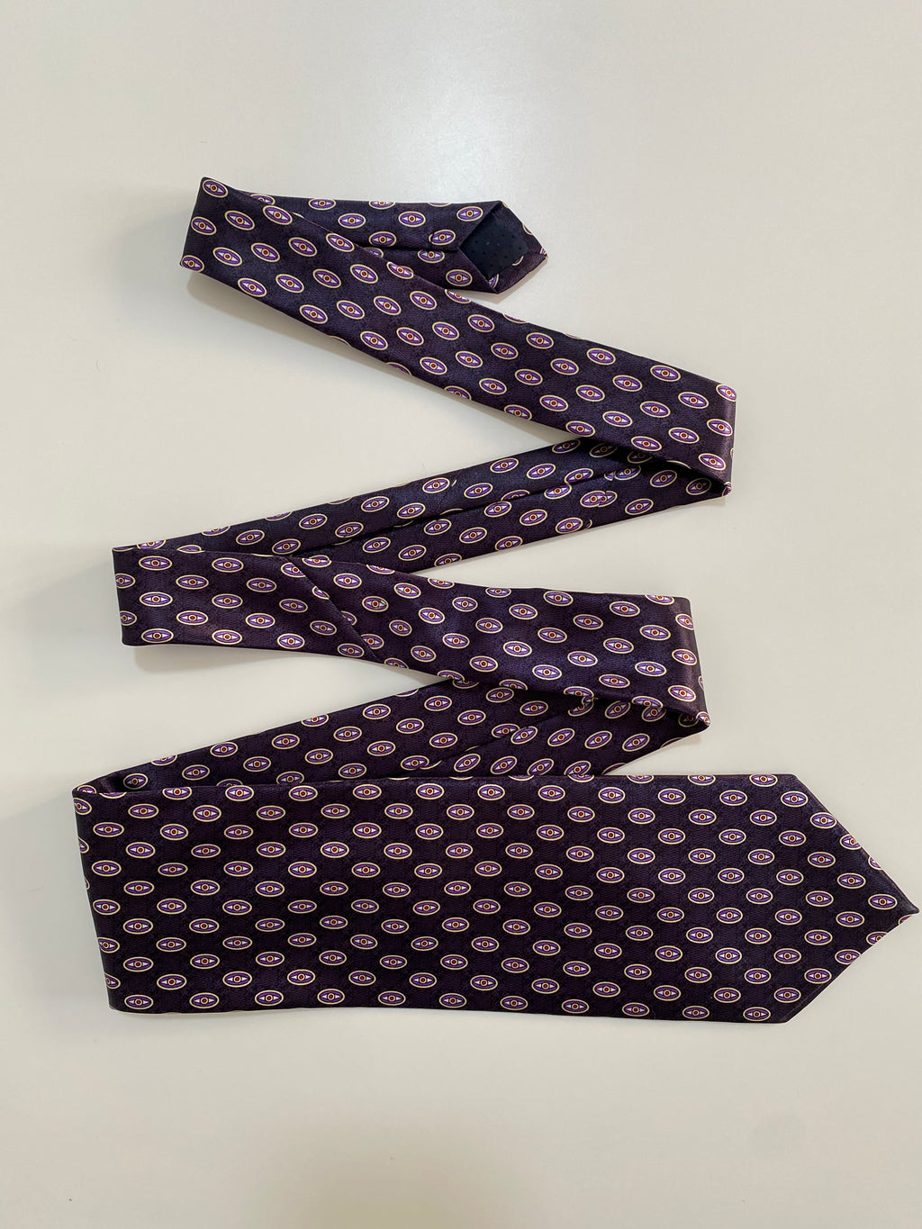 Vintage Hand Made Giovanni Rossini Silk Tie - Purple Geometric Oval Pattern
