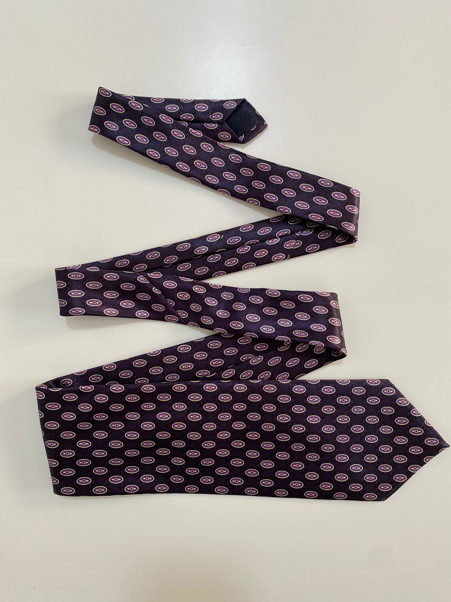 Vintage Hand Made Giovanni Rossini Silk Tie - Purple Geometric Oval Pattern