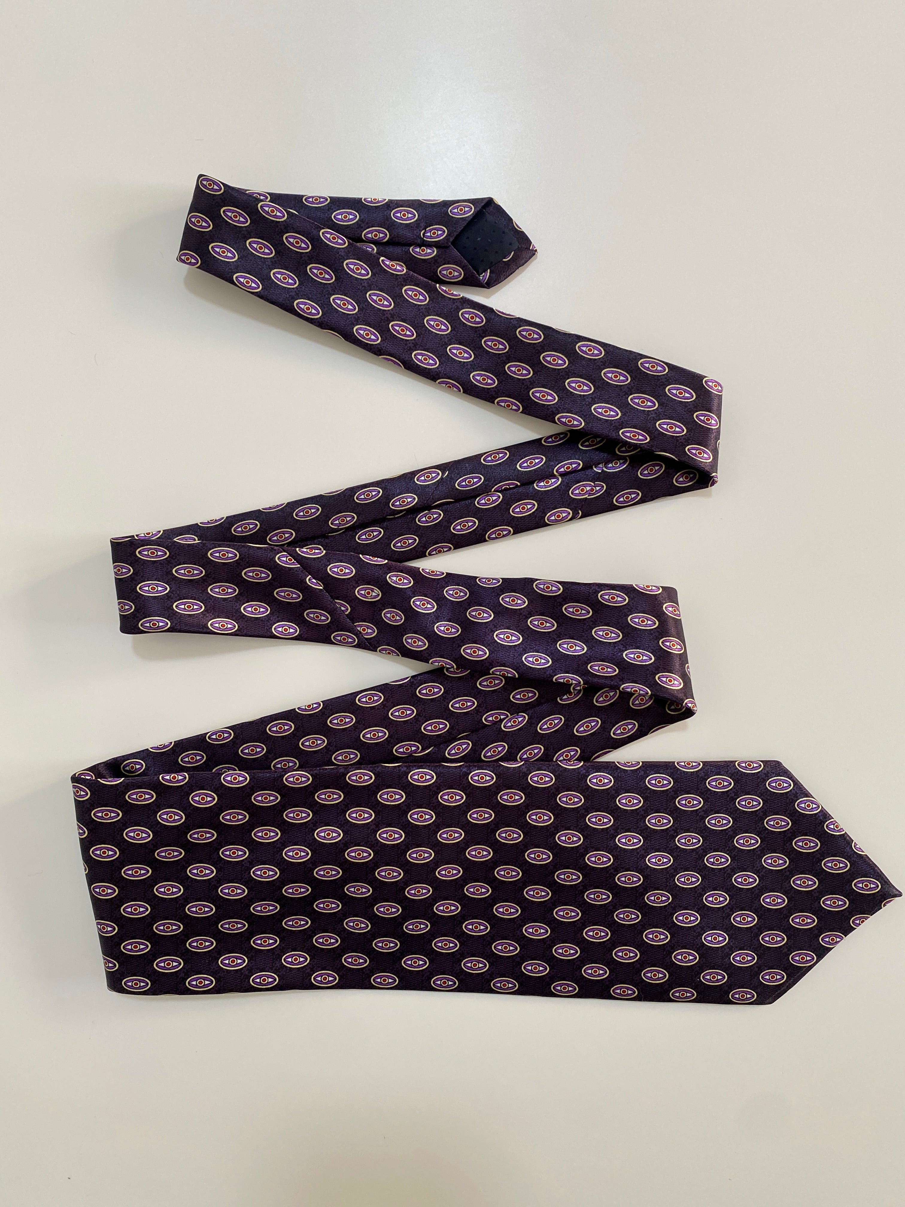 Vintage Hand Made Giovanni Rossini Silk Tie - Purple Geometric Oval Pattern