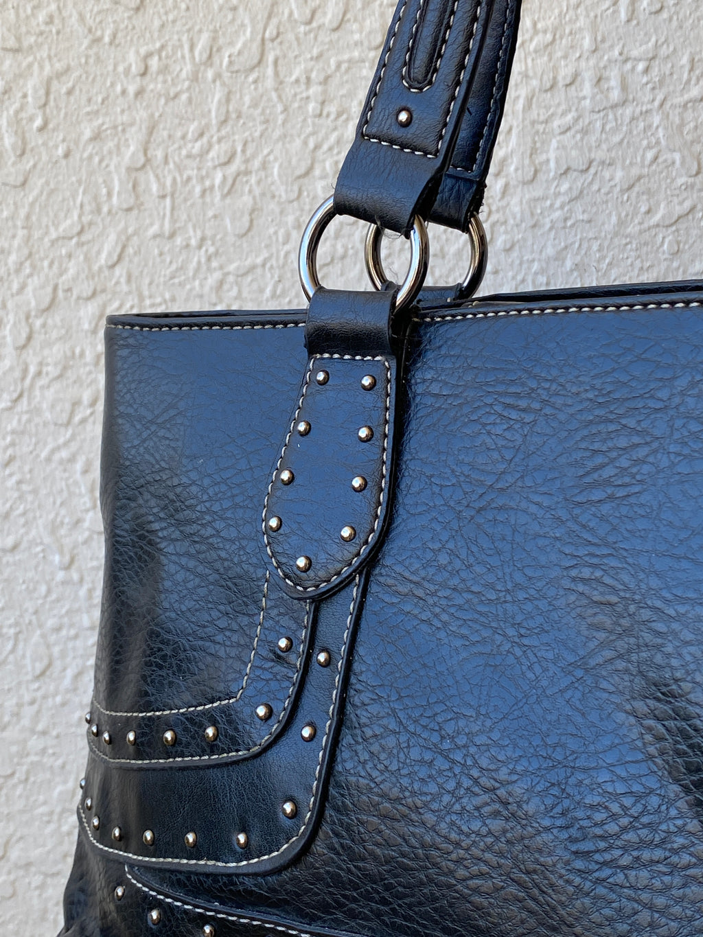 Nine West Faux Leather Studded Black Satchel Purse Women’s Shoulder Bag