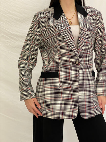Vintage Always USA Plaid Blazer Black & White Check Structured Jacket - L