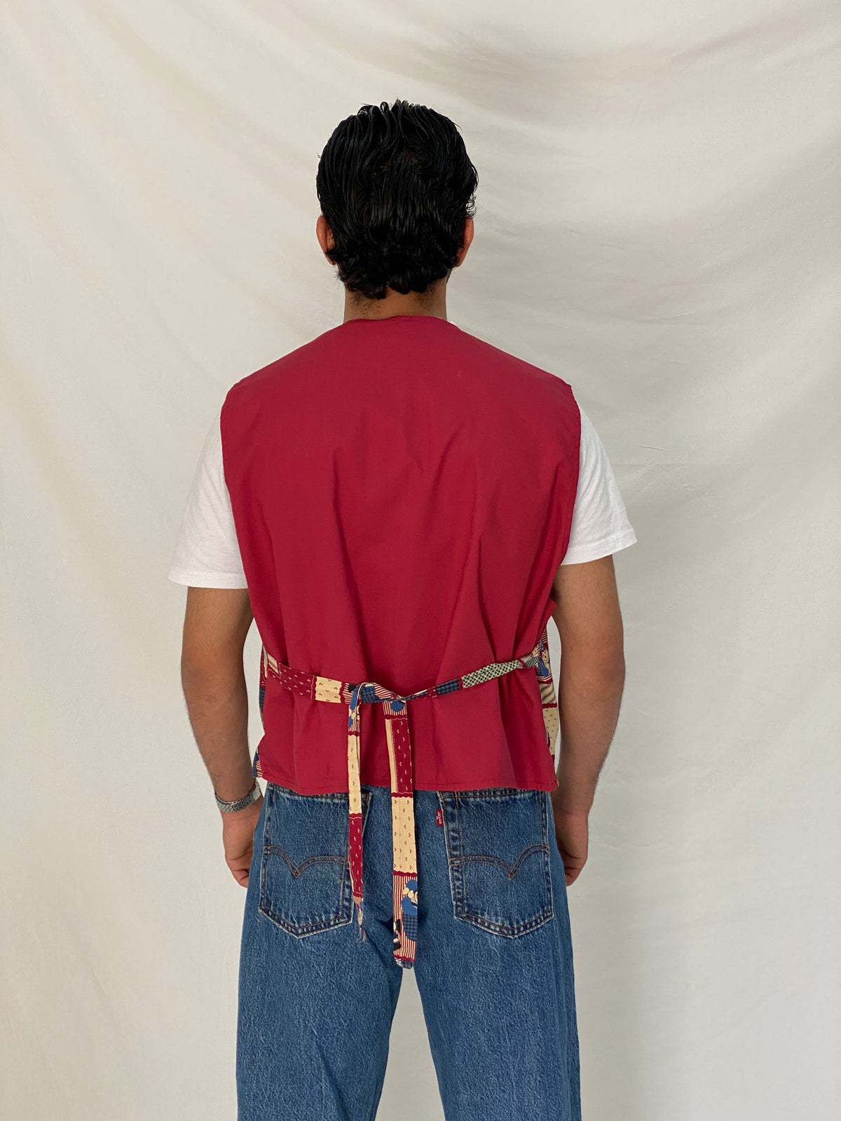 Vintage Handmade Patchwork Novelty Vest Red Folk Cotton Waistcoat – L Vintage Handmade Patchwork Novelty Vest Red Folk Cotton Waistcoat – L