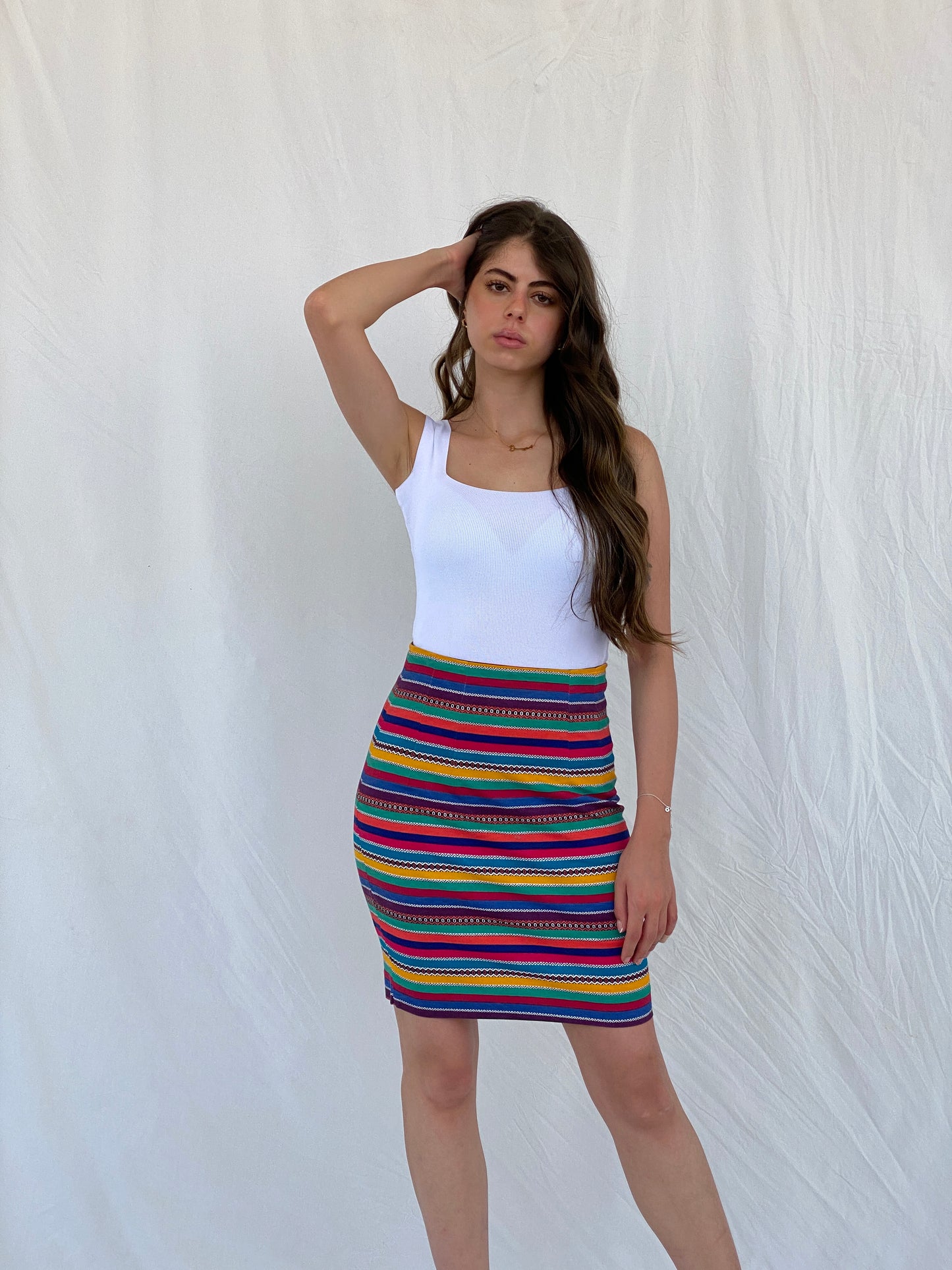 Y2k The Limited Colorful Striped Mini Pencil Skirt - S