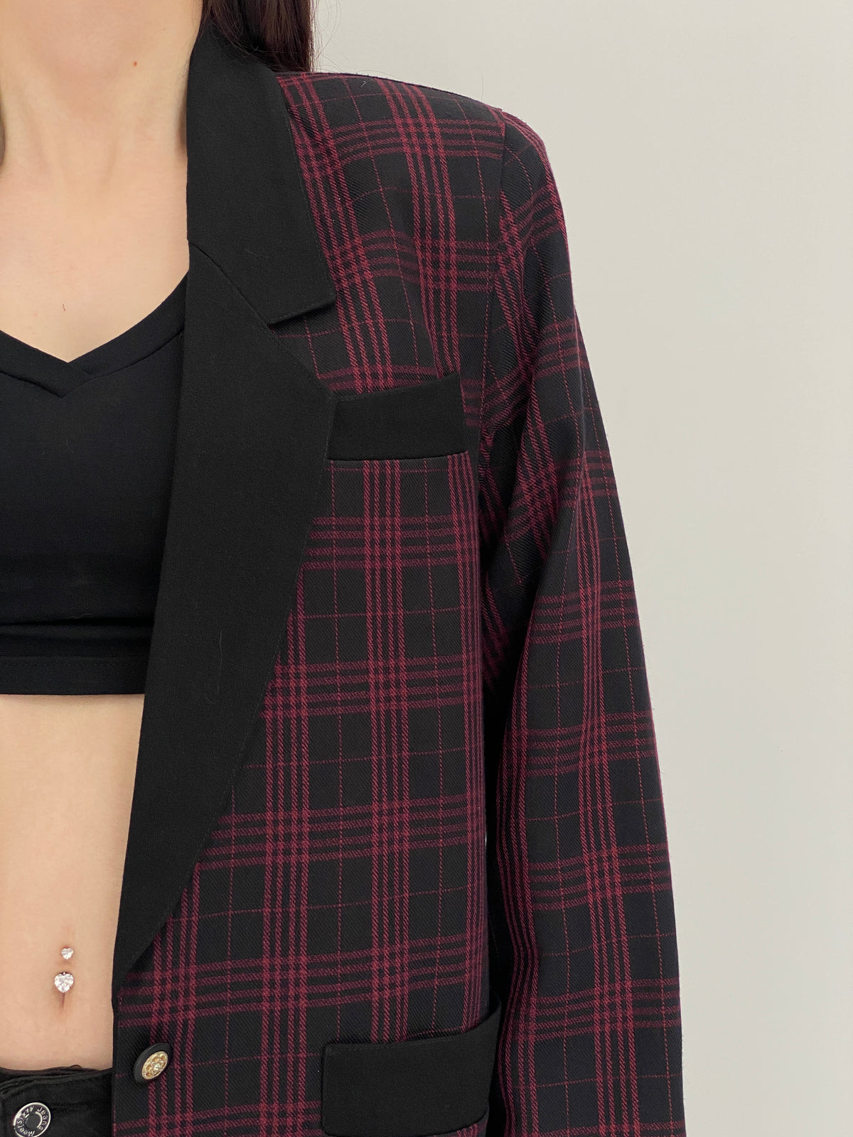 Vintage 90s Partner Fashion Burgundy & Black Plaid Oversized Blazer - L