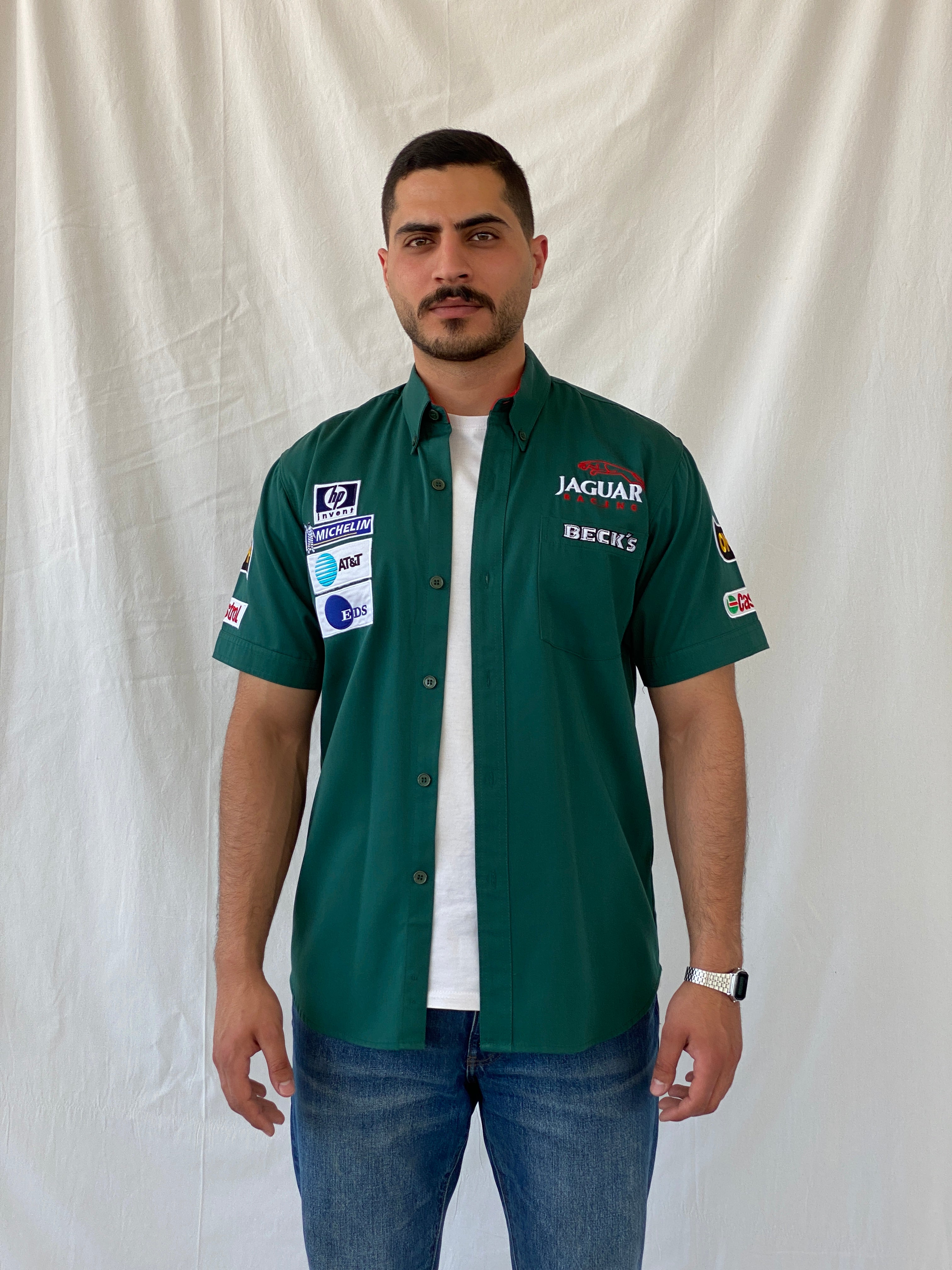 Rare Vintage 2000s Jaguar Racing Beck’s F1 Motorsport Green Formula 1 Racing Shirt - L
