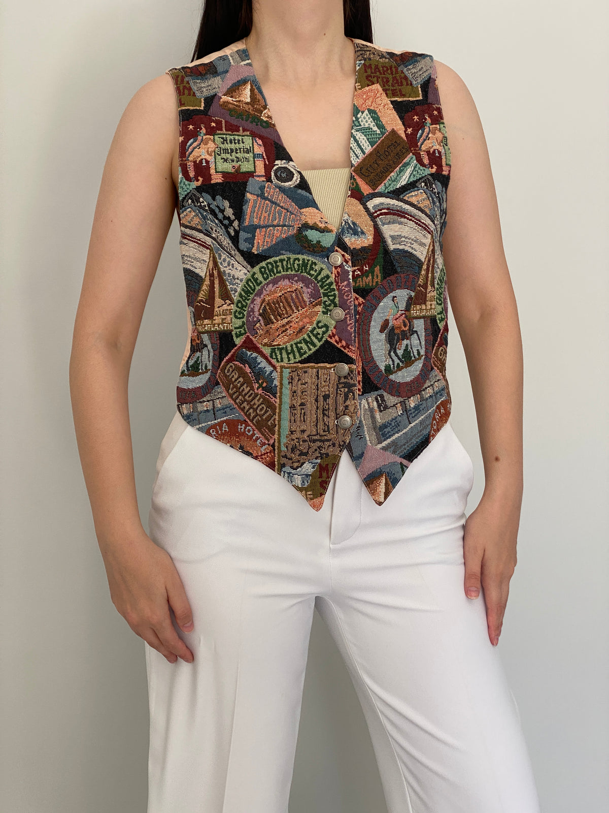 Vintage 90s CLIO Multicolor Cotton Rayon Travel Tapestry Vest – M