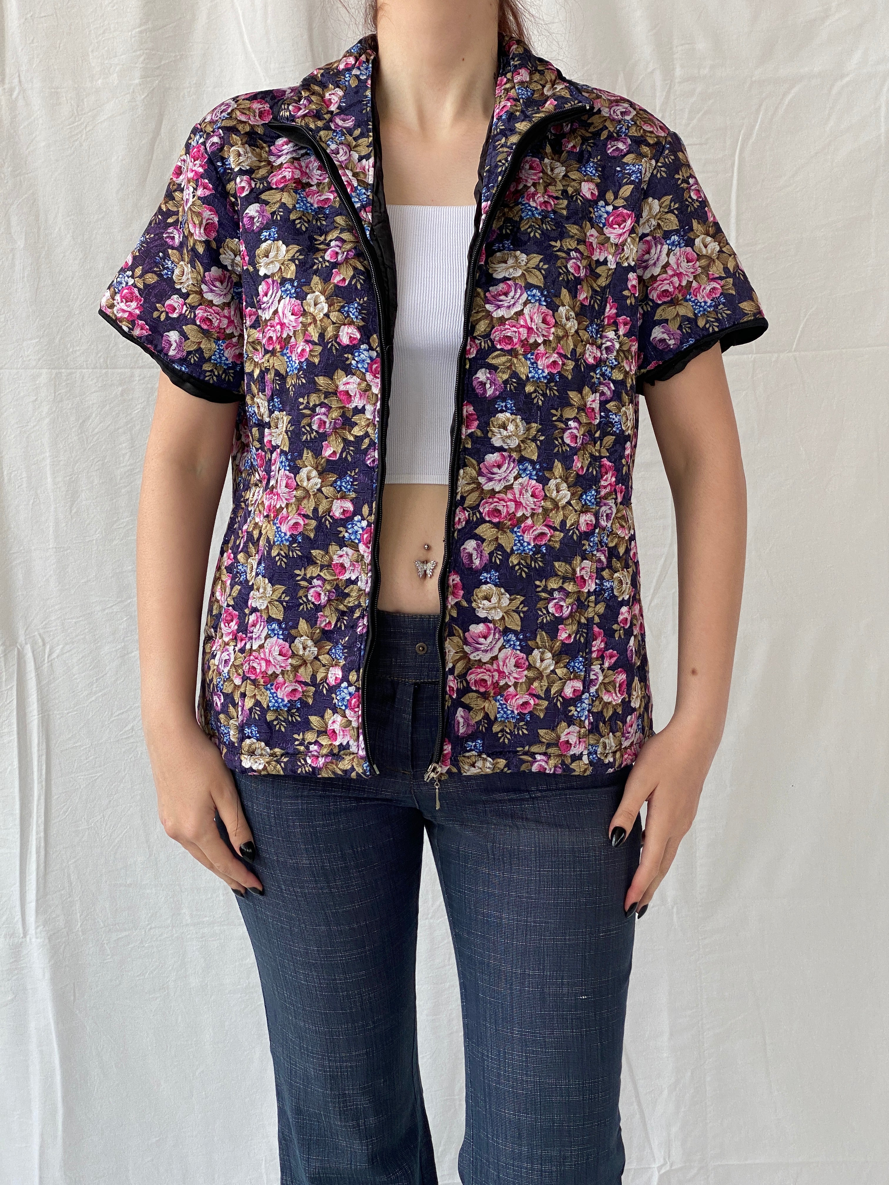 Vintage Quilted Piaona Disha Bolero Kimono Ethnic Floral Multicolor Jacket - L