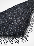 OIS Black Lace Triangle Scarf Sheer Fringed Evening Shawl / Headscarf
