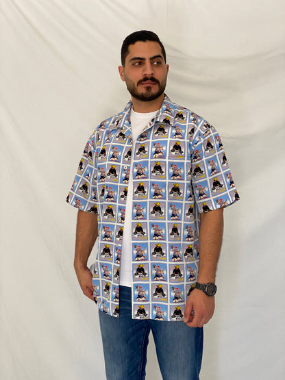 Y2K Blue Boy Hip-Hop Cartoon  Light Blue Graphic Shirt – L