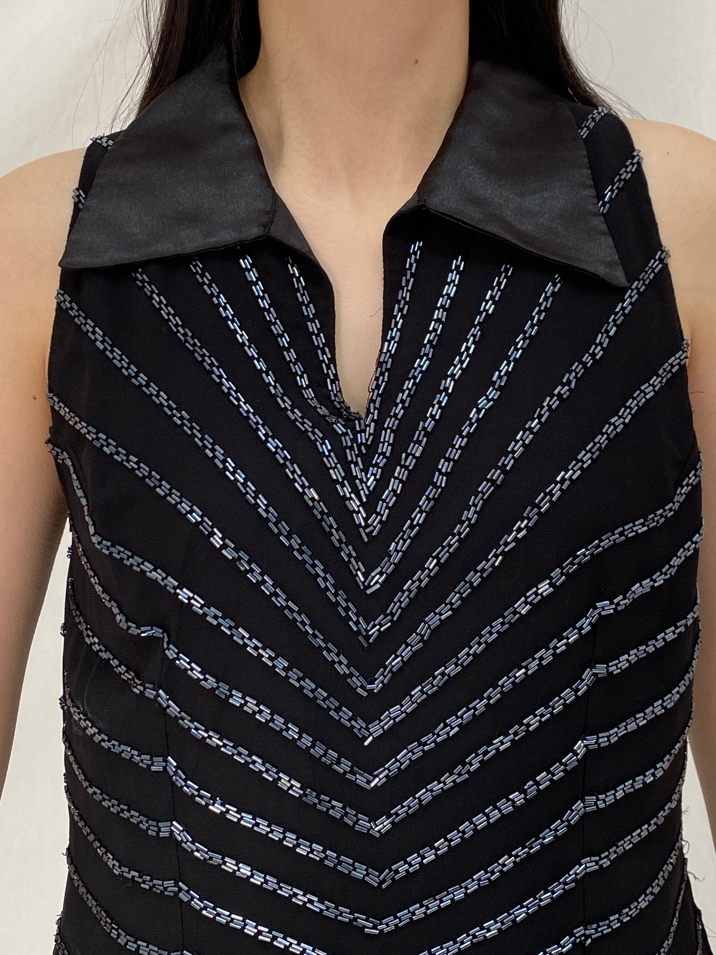 Vintage JK ARA Black Beaded Party Sleeveless Top Embellished Evening Blouse – M