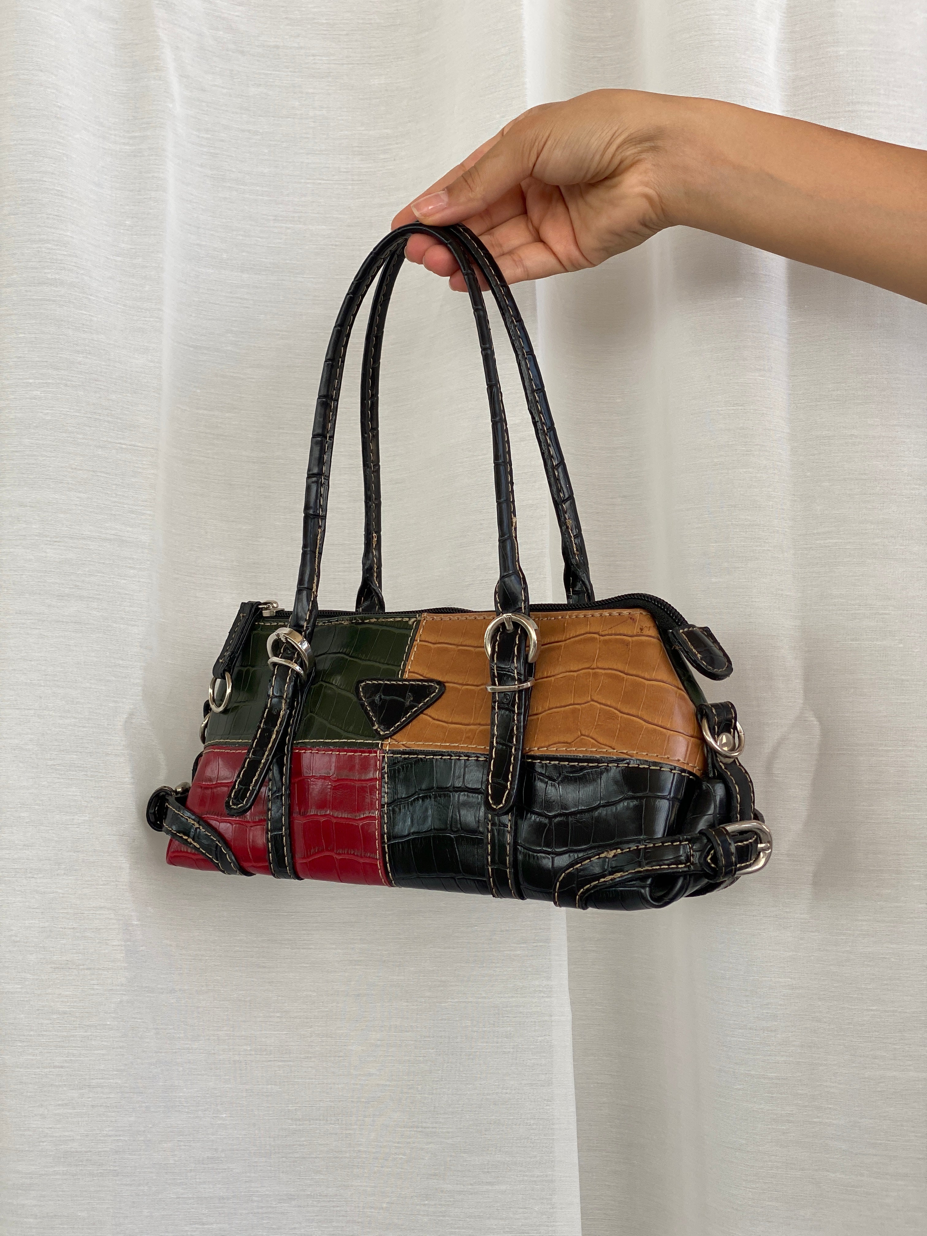 Vintage 90s Multi Colored Patchwork Leather Shoulder Bag
