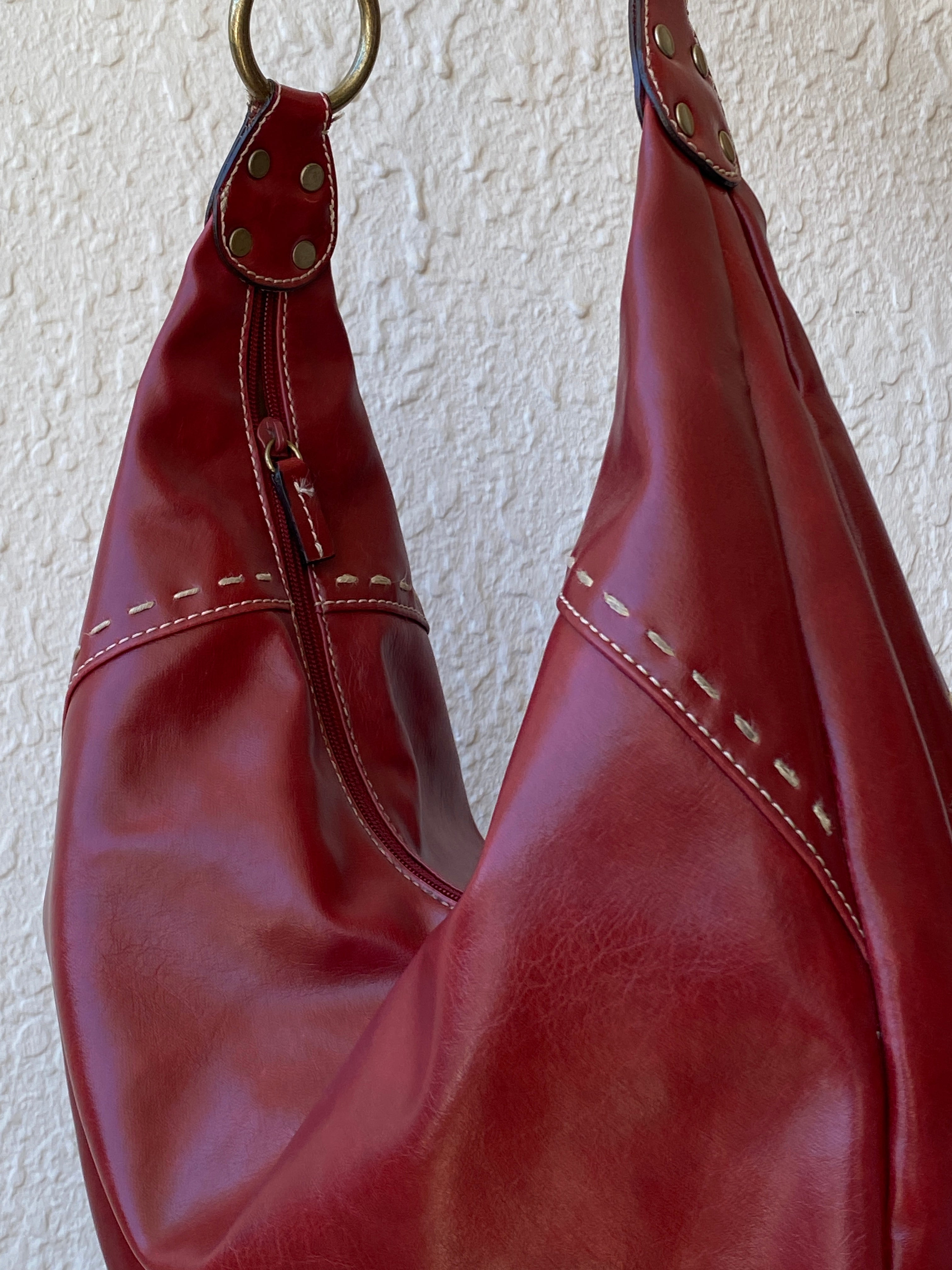 Y2K Nine West Red Faux Leather Hobo Shoulder Bag