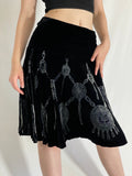 Vintage 90s Passport Black Velvet Embossed Medallion Boho Gothic Y2K A-Line Skirt - M