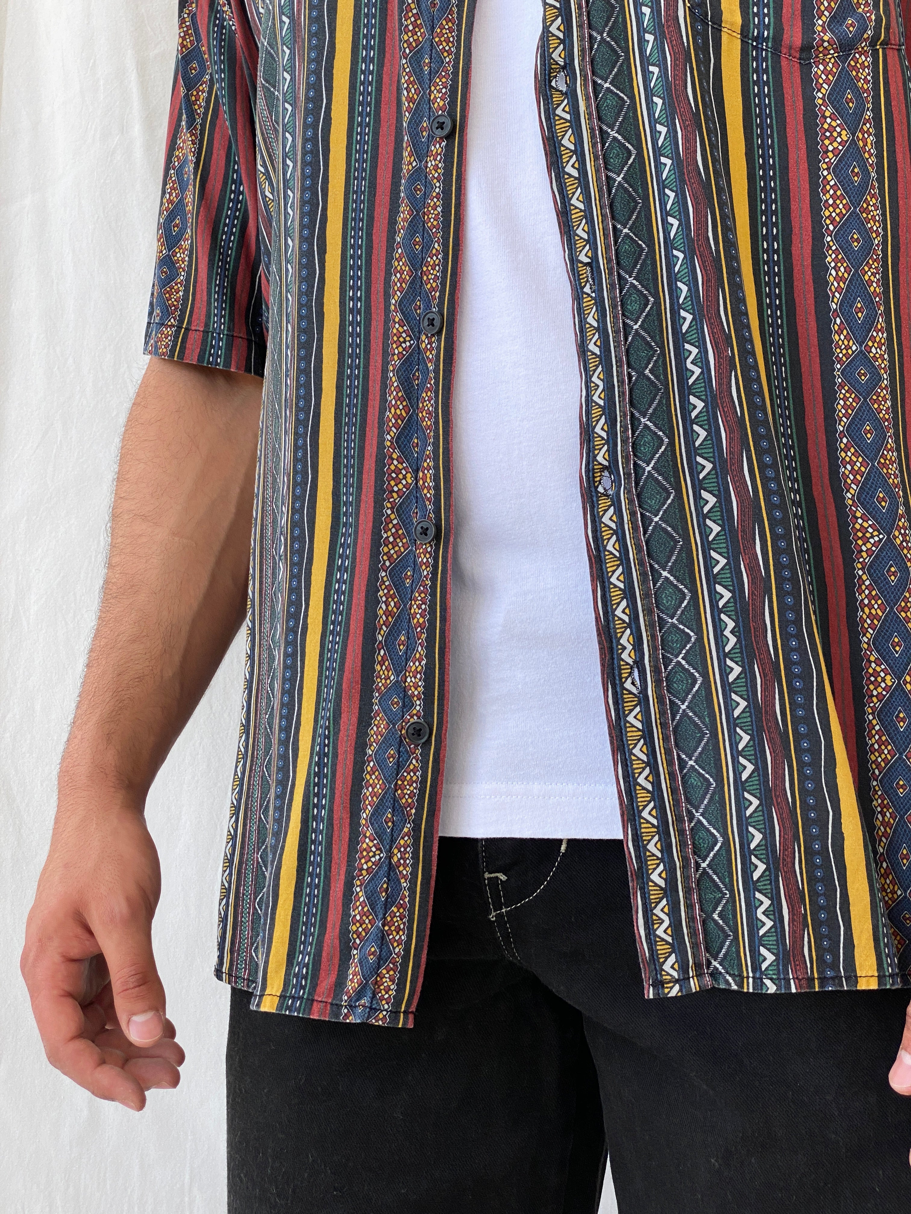 Vintage Remastered by Cotton On Men’s Striped Tribal Print Shirt - 2XL