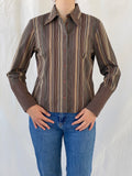 Vintage Taifun Collection Striped Brown Long Sleeve Office Shirt - M