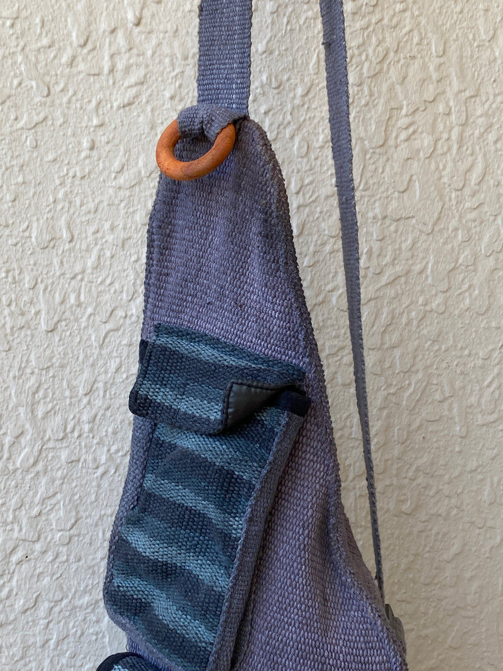 Vintage Boho Crossbody Sling Bag - 100% Cotton with Wooden Ring Detail