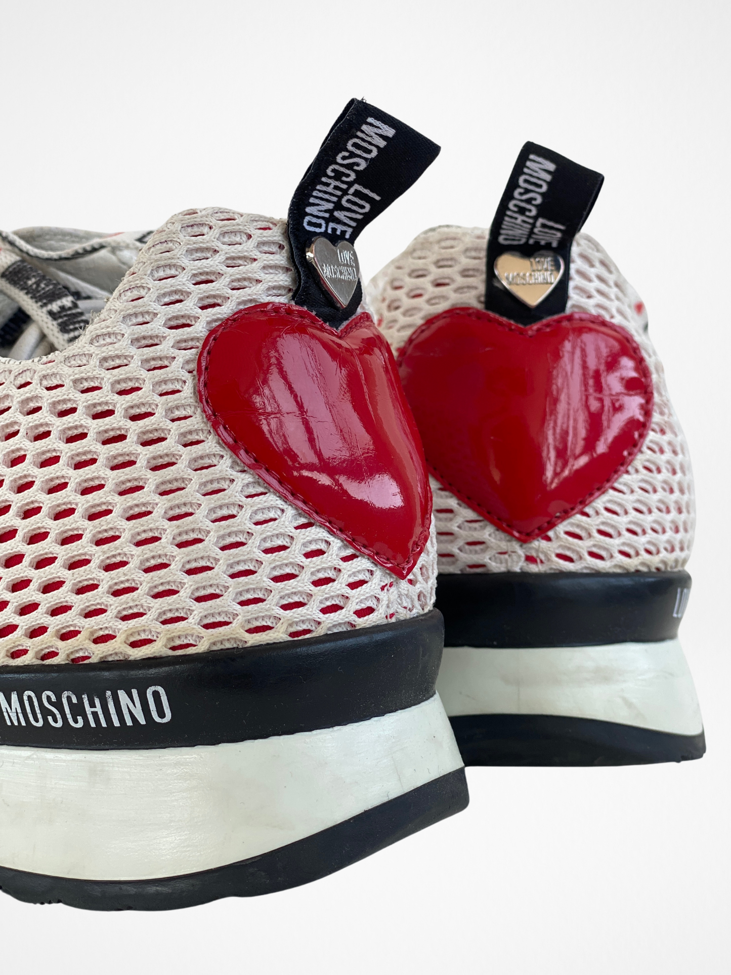 Love Moschino Women‘s White Sneakers With A Red Heart On Back - 37EUR