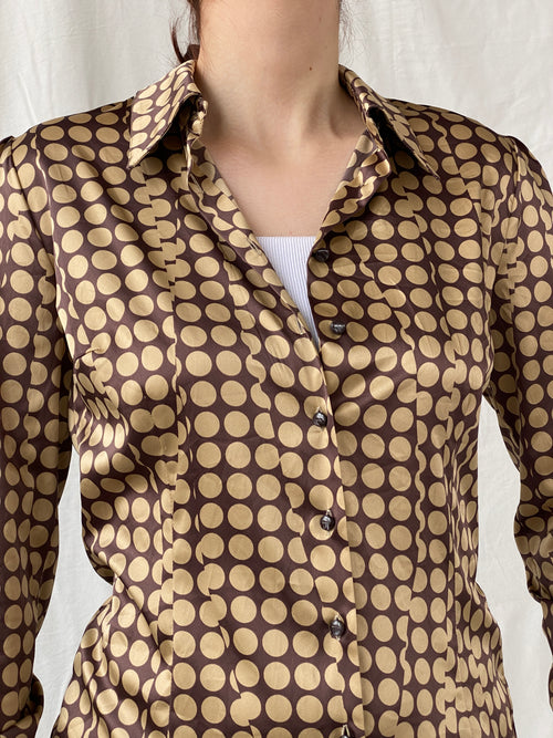 Beautiful Apart Brown Beige Polka Dot Buttoned Long Sleeve Women’s Shirt - S