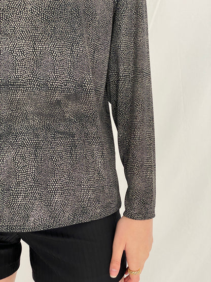 Y2K ML Studio Black Micro-Dot Long Sleeve Blouse - M