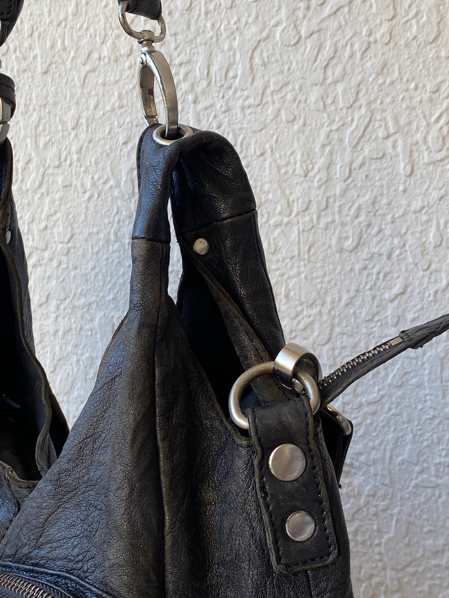 Liebeskind Berlin Distressed Black Leather Multi-Pocket Hobo Bag