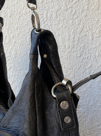 Liebeskind Berlin Distressed Black Leather Multi-Pocket Hobo Bag