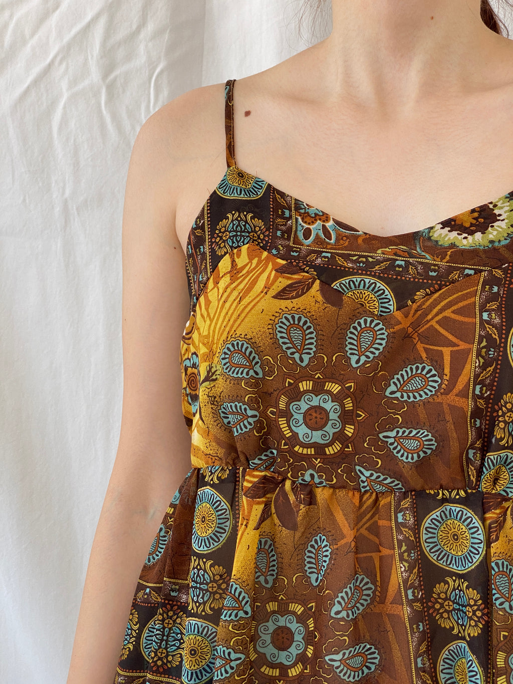 Y2K Edera Paisley Print Brown Cami Top - M