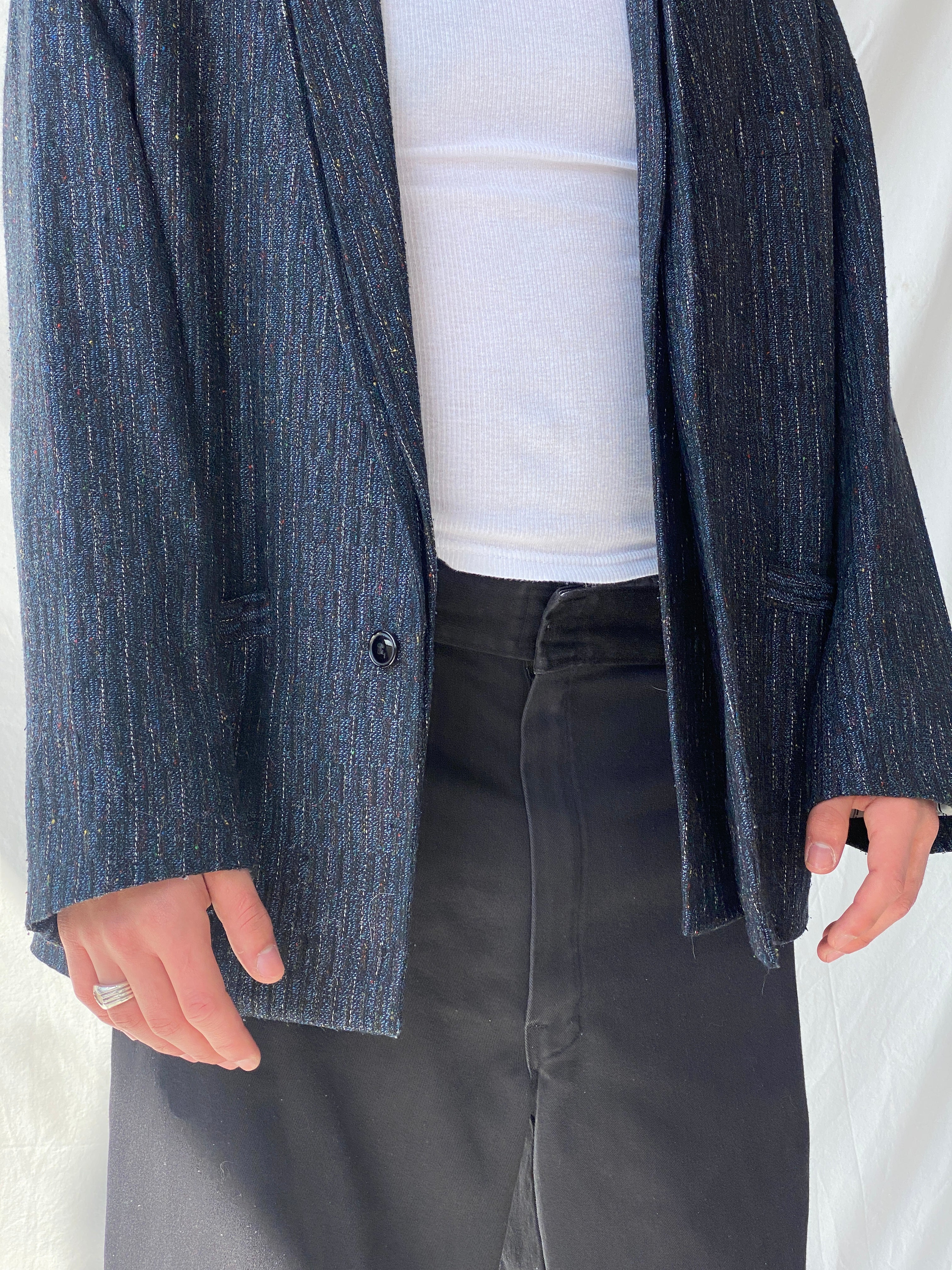 Vintage Lovers Paris Men’s Navy Striped Tweed Blazer - M